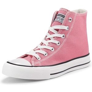 Pink, high-top sneakers, canvas exterior, rubber sole: runs small, worn once